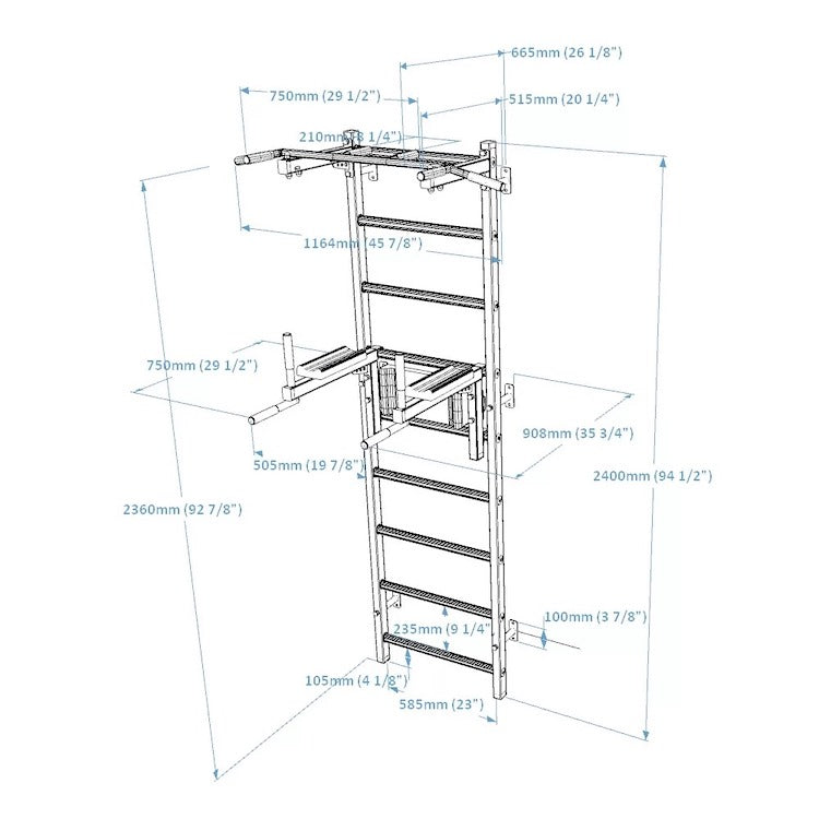 BenchK Series 7 722 Black Stall Bar for Home With Pull-up Bar and Dip Station