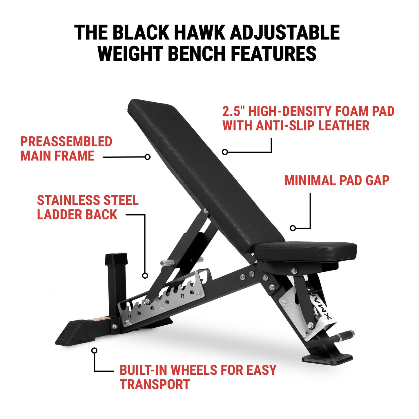 Black Hawk Commercial Adjustable Weight Bench (Pre-assembled)